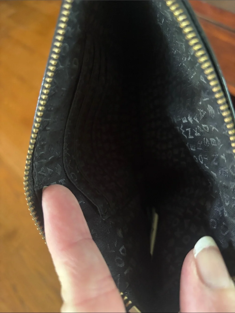 kate spade Black Saffiano Leather Wristlet Clutch with Gold Hardware